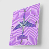 Art Deco-vliegtuig, Violet Paars en Silver Grey Vierkante Klok (Hoek)