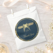 Art Deco Vlinder Blauw Goud "Dank u" Bruiloft Bedankzakje (Geknipt)