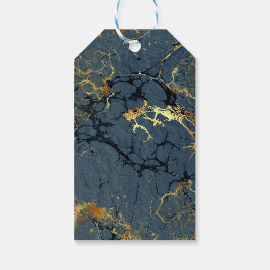 Art Deco Vlinder Blauw Goud "Dank u" Cadeaulabel (Achterkant)