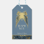 Art Deco Vlinder Blauw Goud "Dank u" Cadeaulabel (Voorkant)