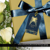 Art Deco Vlinder Blauw Goud "Dank u" Cadeaulabel