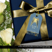 Art Deco Vlinder Blauw Goud "Dank u" Cadeaulabel