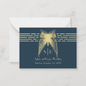Art Deco vlinder blauw goud RSVP Notitiekaartje (Voorkant)