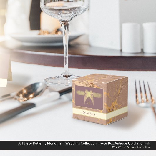 Art Deco Vlinder Bruiloft Antiek Goud en Roze Bedankdoosjes