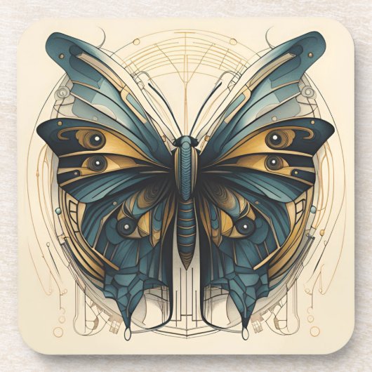 Art Deco vlinder coaster set Bier Onderzetter (Voorkant)