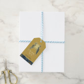 Art Deco Vlinder Goud Blauw "Dank u" Cadeaulabel (Met Touw)