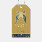 Art Deco Vlinder Goud Blauw "Dank u" Cadeaulabel (Voorkant)