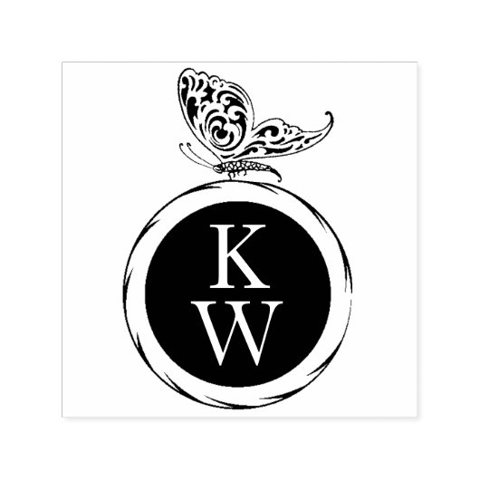 Art Deco Vlinder Monogram Boek Retour Zelfinktende Stempel (Design)