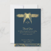 Art Deco Vlinder Monogram Foto Blauw Goud Flat Bedankkaart (Voorkant)