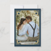 Art Deco Vlinder Monogram Foto Blauw Goud Flat Bedankkaart (Achterkant)