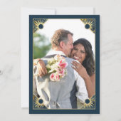 Art Deco vlinder monogram foto blauw goud Save The Date (Achterkant)