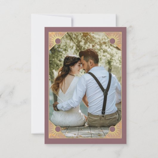 Art Deco Vlinder Monogram Foto Roze Goud Flat Bedankkaart (Achterkant)