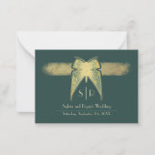 Art Deco Vlinder Monogram Groen Goud RSVP Notitiekaartje (Voorkant)