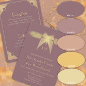 Art Deco Vlinder Monogram Roze en Gouden Trouwdag Kaart