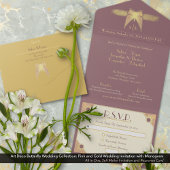 Art Deco Vlinder Monogram Roze Goud Bruiloft All In One Uitnodiging