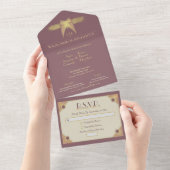 Art Deco Vlinder Monogram Roze Goud Bruiloft All In One Uitnodiging (Afscheurbaar)