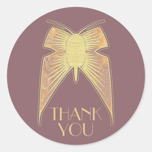 Art Deco Vlinder Roze Goud "Bedankt" Ronde Sticker (Voorkant)