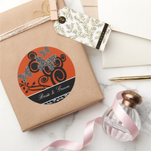 Art Deco Vlinderbruid en bruidegom Ronde Sticker