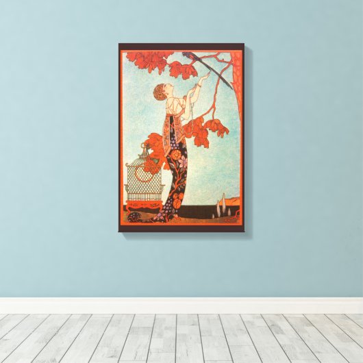  Art Deco, Vluchtige vogel van George Barbier Canvas Afdruk (Insitu (Houten vloer))