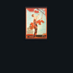 Art Deco, Vluchtige vogel van George Barbier Canvas Afdruk<br><div class="desc">illustratiekunst deco-afbeelding met een mooie vrouw van mode die een bloemenjurk draagt met haar vogel met lange staartveren in een boom. Een lege kooi waar de vogel uit ontsnapt is op de grond naast de glamoureuze dame. Flighty Bird (L'Oiseau Volage) van kunstenaar George Barbier, 1914.</div>