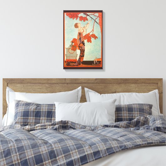  Art Deco, Vluchtige vogel van George Barbier Canvas Afdruk (Insitu (Slaapkamer))