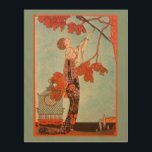 Art Deco, Vluchtige vogel van George Barbier Hout Afdruk<br><div class="desc">Mooie houten canvas kunst met een illustratie deco-afbeelding met een mooie vrouw van mode die een bloemenjurk draagt met haar vogel met lange staartwaren in een boom. Een lege kooi waar de vogel uit ontsnapt is op de grond naast de glamoureuze dame. Flighty Bird (L'Oiseau Volage) van kunstenaar George Barbier,...</div>