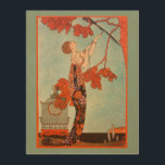 Art Deco, Vluchtige vogel van George Barbier Hout Afdruk<br><div class="desc">Mooie houten canvas kunst met een illustratie deco-afbeelding met een mooie vrouw van mode die een bloemenjurk draagt met haar vogel met lange staartwaren in een boom. Een lege kooi waar de vogel uit ontsnapt is op de grond naast de glamoureuze dame. Flighty Bird (L'Oiseau Volage) van kunstenaar George Barbier,...</div>
