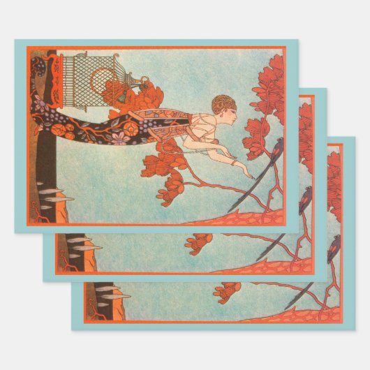  Art Deco, Vluchtige vogel van George Barbier Inpakpapier Vel (Set)