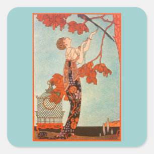  Art Deco, Vluchtige vogel van George Barbier Vierkante Sticker
