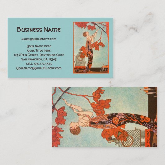 Art Deco, Vluchtige vogel van George Barbier Visitekaartje (Voorkant / Achterkant)