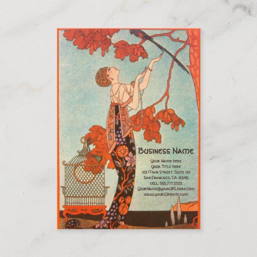 Art Deco, Vluchtige vogel van George Barbier Visitekaartje (Voorkant)