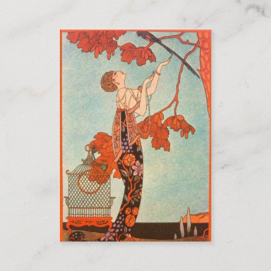  Art Deco, Vluchtige vogel van George Barbier Visitekaartje (Achterkant)