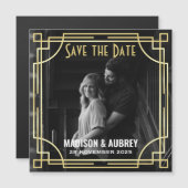 Art Deco Voeg je foto toe en sla de datum Gold Gat Magnetische Uitnodiging (Voorkant / Achterkant)