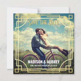 Art Deco Voeg je foto toe en sla de datum Gold Gat Magnetische Uitnodiging