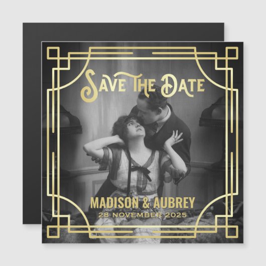 Art Deco Voeg je foto toe met legant Gold Save the (Voorkant / Achterkant)