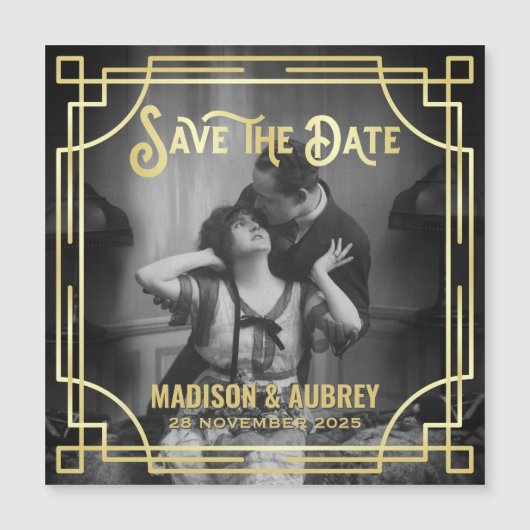 Art Deco Voeg je foto toe met legant Gold Save the (Voorkant)