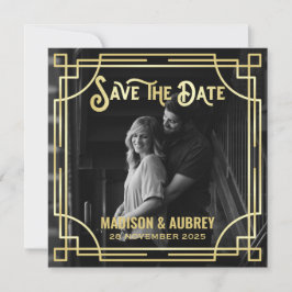 Art Deco Voeg je foto toe met legant Gold Save the Date