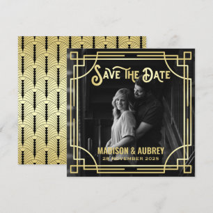 Art Deco Voeg je foto toe met legant Gold Save the Date