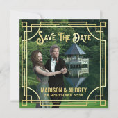 Art Deco Voeg je foto toe met legant Gold Save the Date (Voorkant)