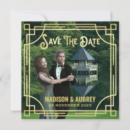 Art Deco Voeg je foto toe met legant Gold Save the Date