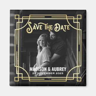 Art Deco Voeg je foto toe met legant Gold Save the Magneet