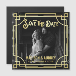 Art Deco Voeg je foto toe met legant Gold Save the Magnetische Uitnodiging