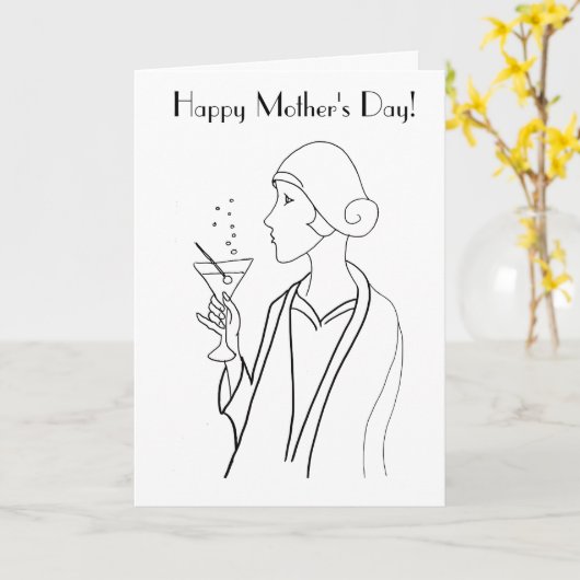 Art Deco Voman Happy Moederdag Kaart (Gele Bloem)