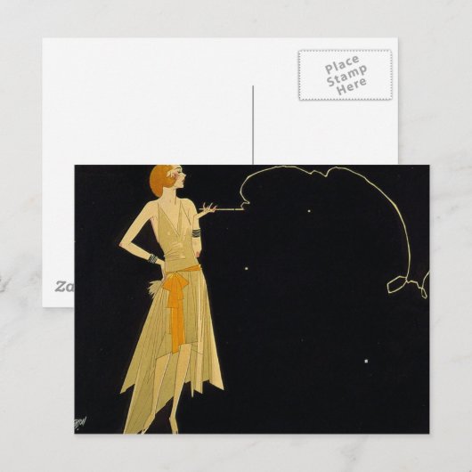 Art Deco Voman Roking Cigarette Briefkaart (Voorkant / Achterkant)