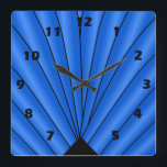 Art Deco voor ontwerp diep blauw Vierkante Klok<br><div class="desc">Wall clock art deco design that you can customise with any text of your keus. Should you require any help with customising then contact us through the link on this page. Art deco wall clock.</div>