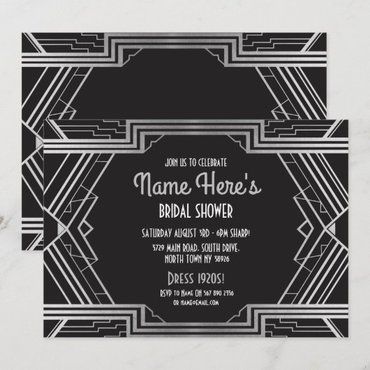 Art Deco Vrijgezellenfeest 1920-partij Gatsby Silv Kaart (Voorkant / Achterkant)