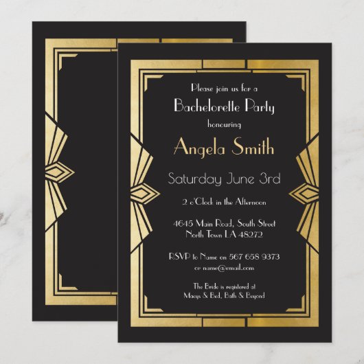 Art Deco Vrijgezellenfeest Bachelorette Party Gats Kaart (Voorkant / Achterkant)