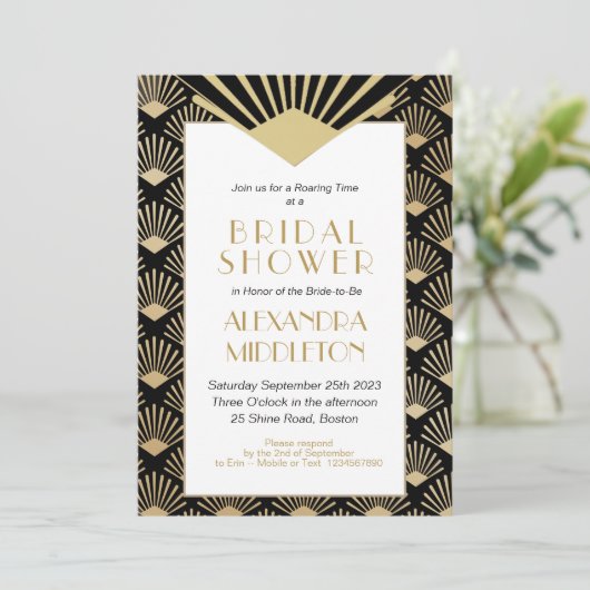 Art Deco Vrijgezellenfeest Black Gold  Kaart (Staand voorkant)