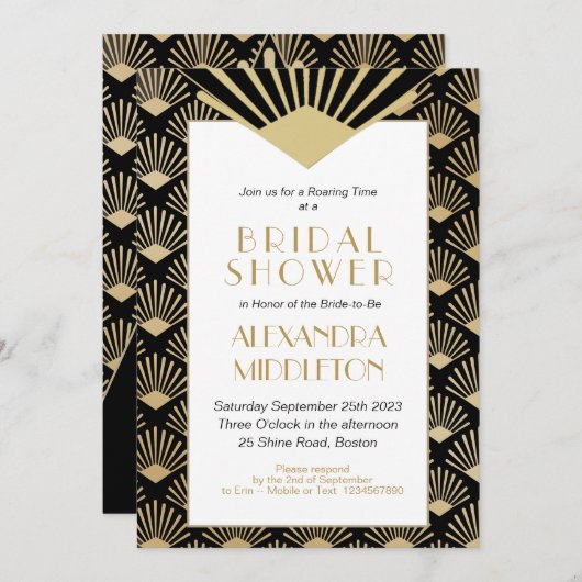 Art Deco Vrijgezellenfeest Black Gold  Kaart (Voorkant / Achterkant)