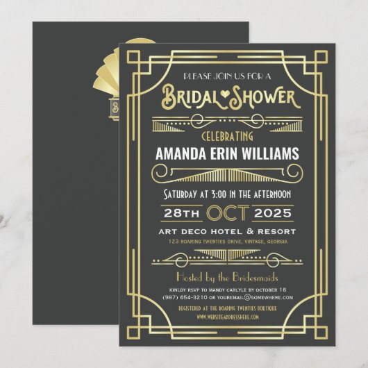 Art Deco Vrijgezellenfeest Elegant Gold Grey Retro Kaart (Voorkant / Achterkant)